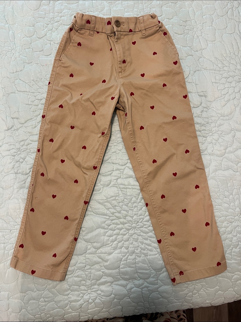 Crewcuts, Kids Tan Heart-Print Chino Pants